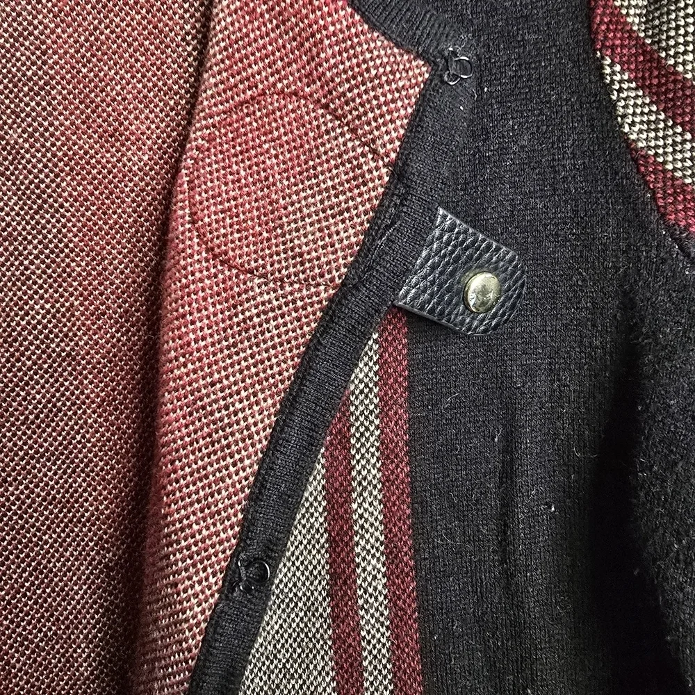 Anne Klein Black,‎ Beige and Red Plaid Duster Cardigan w/ Belt Neckline Accent-S